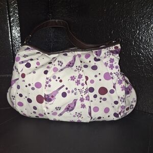 Playful Purple and White Fabric Catcharel Tote Bag